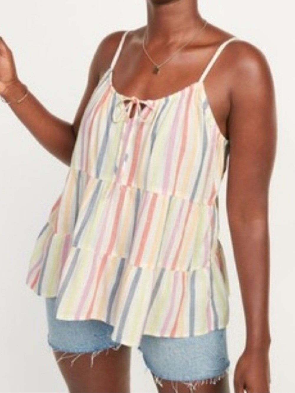 Old Navy, Spaghetti-strap Summer Linen Top, Pastel Stripe, XS